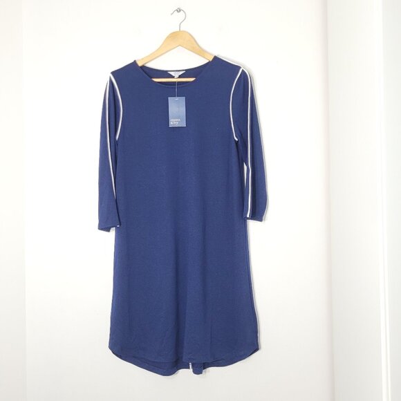 ✔️Crown & ivy NEW Women's Navy Blue Long Sleeve Pullover Loose Fit Dress Small - Picture 1 of 11